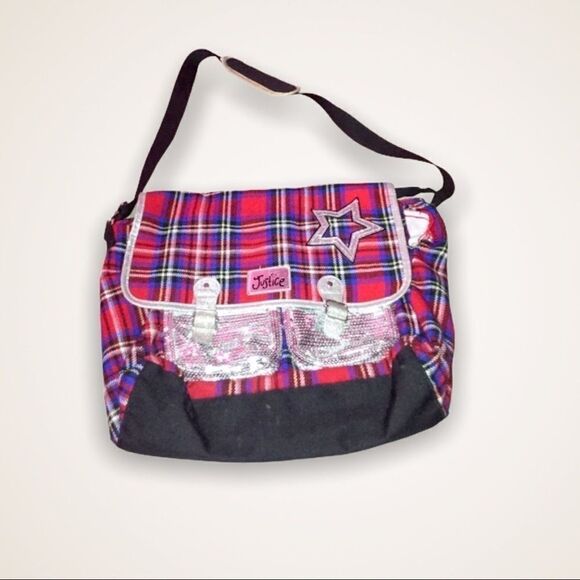 Justice Red Plaid Flannel Messenger Bag - Picture 1 of 3